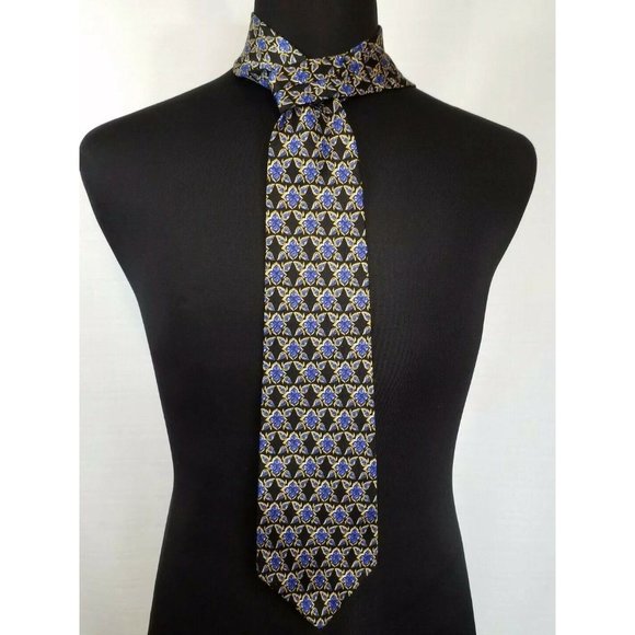 Geoffrey Beene Mens Dress Tie Suit Imported Fabric Made In USA Silk Black Blue - Picture 12 of 12